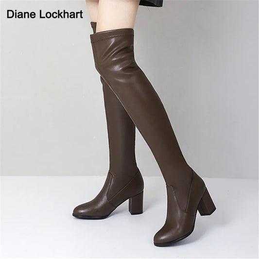 2025 Sexy Thigh High Boots Platform WinterWomen Shoes Stretch Over the Knee Boots High Heels Brown White Black Long Boots 32-43