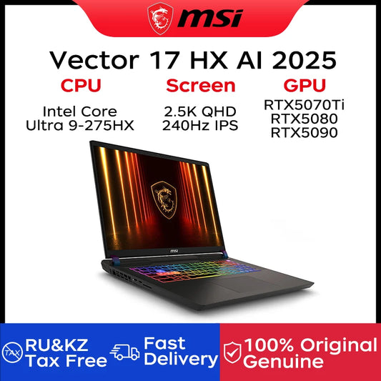 2025 MSI Vector 17 HX AI Gaming Laptop 17 Inch 2.5K QHD 240Hz IPS Screen Notebook Ultra 9-275HX 64GB 2TB RTX5080 Netbook Compute