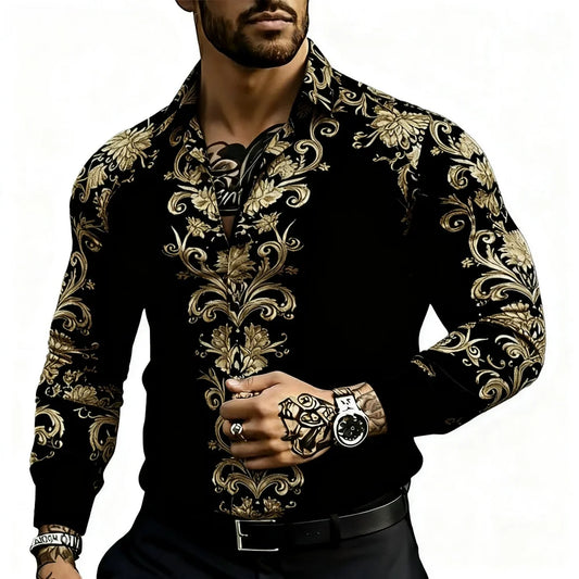 Men's Ethnic Style Exquisite Floral Shirt Formal Shirt Long Sleeve Retro Resort Daily Wear Autumn Lapel 3D Printed Button Shirt