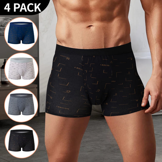 4 Pack European and American Size MEN'S Printed Fashion Boyshort Comfortable MEN'S plus Size Underwear Beach Swimming Trunks