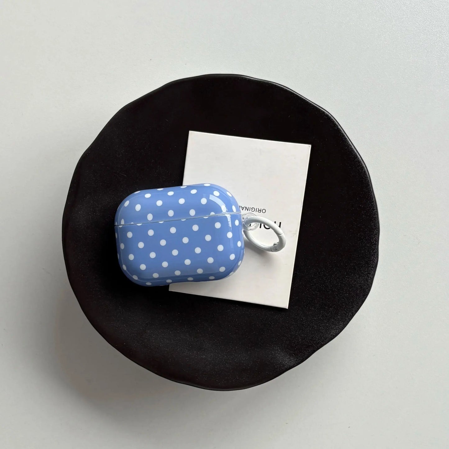 Simple Lovely Blue Polka Dot Pattern Glossy Protective Earphone Case with White Rings Cover for AirPods 1 2 3 4 Pro 2 Pro 3