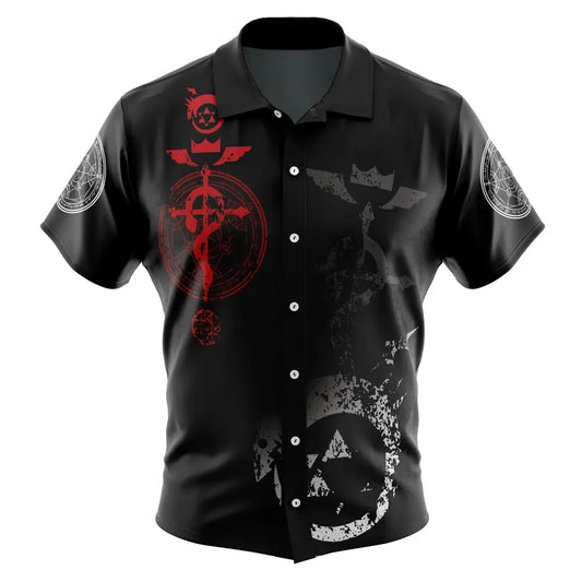 Edward Elric V2 Fullmetal AlchemistButton Up Hawaiian ShirtFashion Trend Breathable Loose Versatile Casual Sports Summer Men