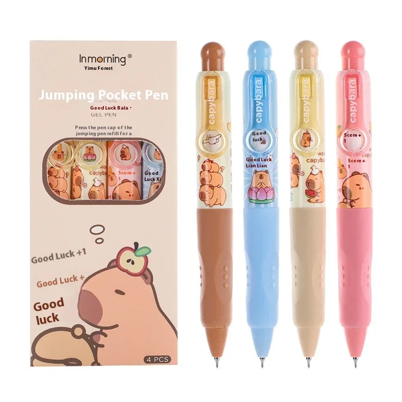4PCS/Box Gel Pen Cartoon Pocket Pen Funny Capybara Writing Tool Ballpoint Pen Quick Drying Black Ink School Office Supplies