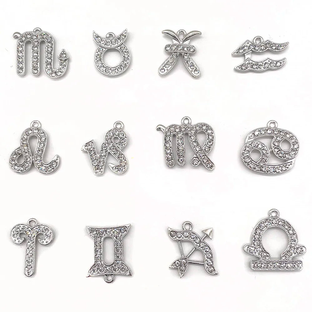 the Zodiac Metal Bling Rhinestone Shiny Silvery Shoe Charms for Clogs Sandals Decoration Shoe Buckle for Girls Gif