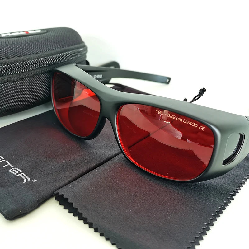 190-550nm OD 5+ 532nm Professional Green Laser Safety Glasses Red lenses Protective Goggles