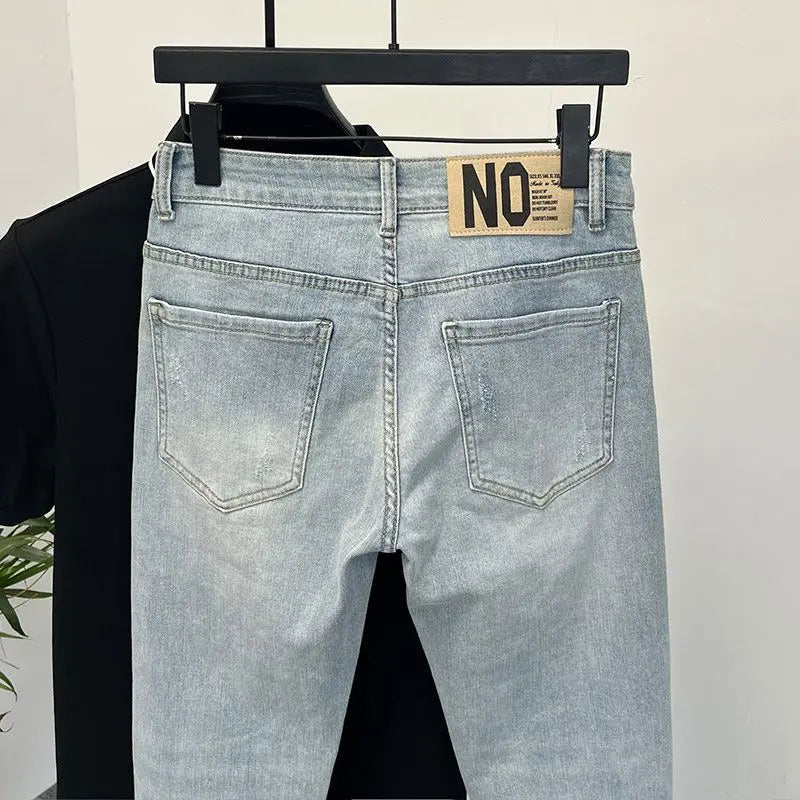 Jeans Men's Trendy Brand Light-colored Fashion Youth Casual Pants Cowboy Simple Ruffian Handsome Slim-fitting Skinny Jeans Men