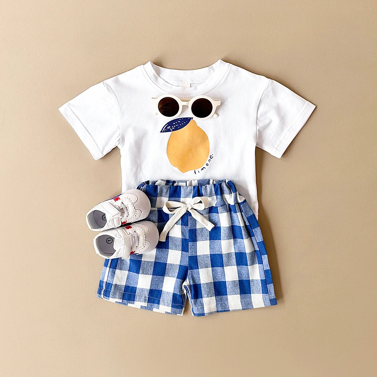 2Pcs/Sets New Baby Boy Clothing Set Toddler Baby Clothes Pear Print T-shirt+Grid Shorts Newborn Boy Girl Summer Outfits