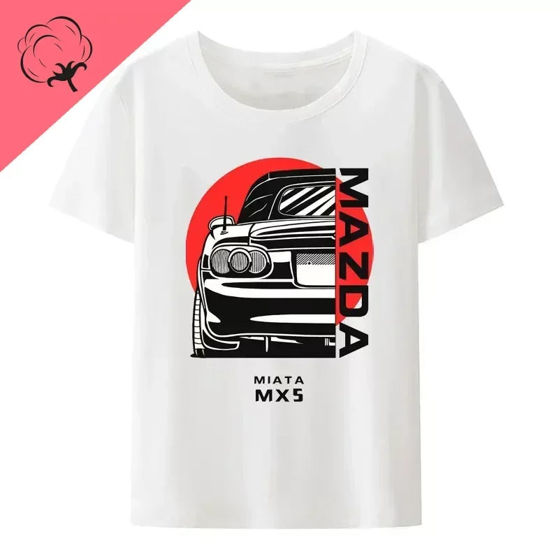 Initial D JDM MIATA MX5 Theme 100% Cotton Men's Shirt Summer Street Wear O-neck Printed Short Sleeve Top Funny Pattern