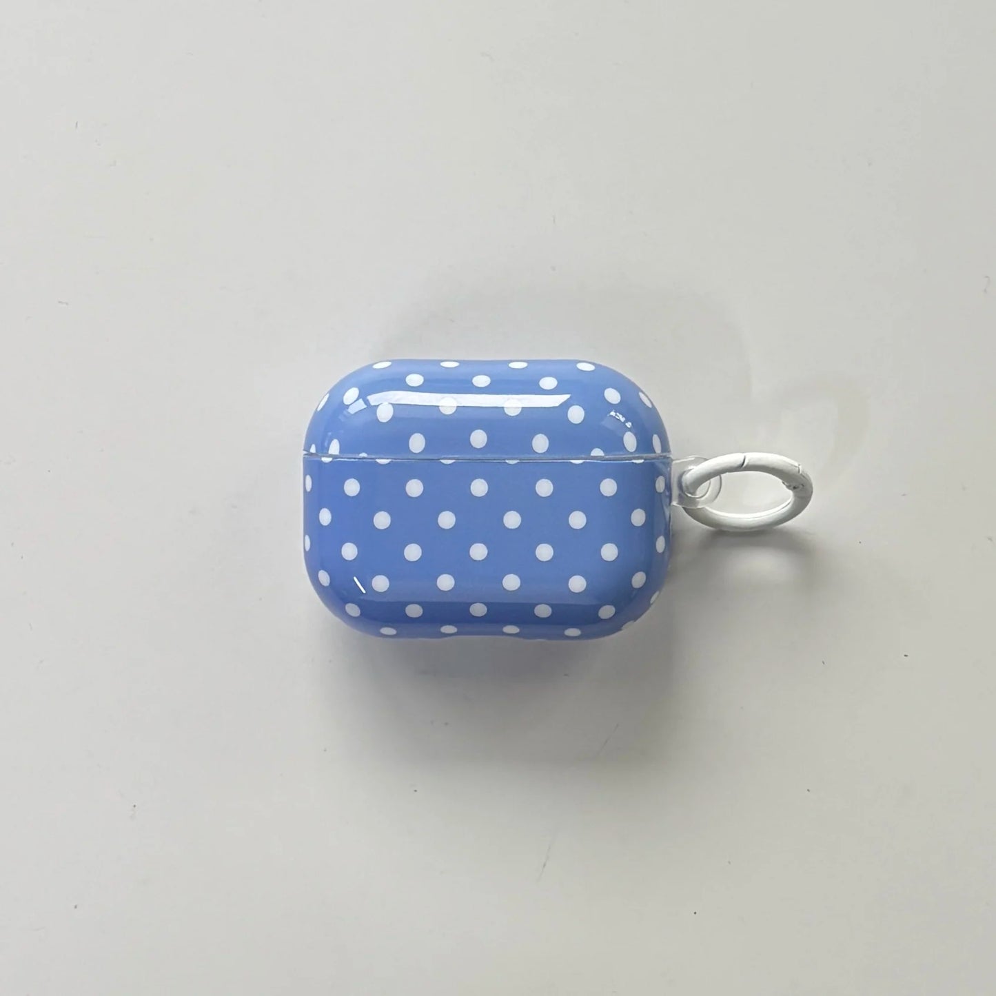Simple Lovely Blue Polka Dot Pattern Glossy Protective Earphone Case with White Rings Cover for AirPods 1 2 3 4 Pro 2 Pro 3