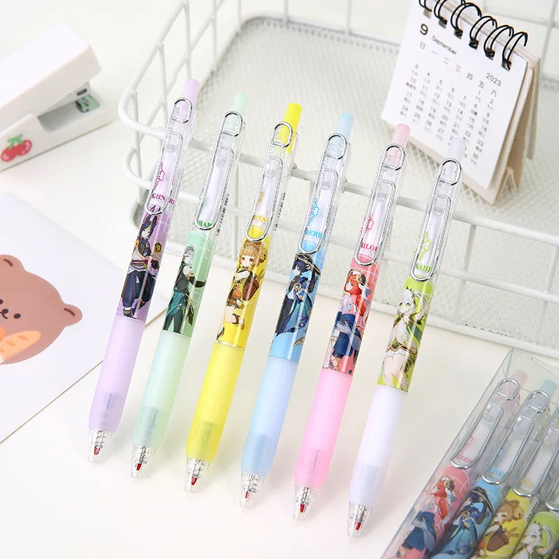 6/12Pcs Game Genshin Impact Roller Ball Pen Cartoon Stationery Nilou Wanderer Alhaitham Tighnari Yaoyao Nahida Black ink Gel pen