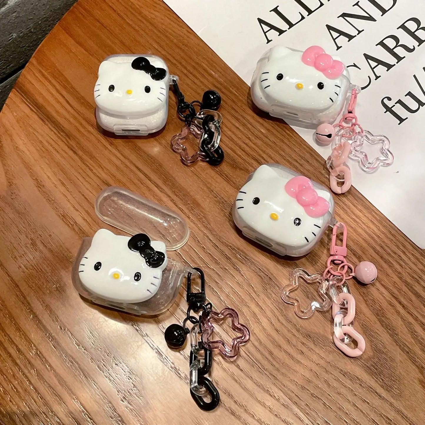 New Cute Pink Hello KT Cat Cover for AirPods 4 Cartoon Earphone Case for Airpods Pro2 Pro 3 2 1 Protective Cover with Keychain