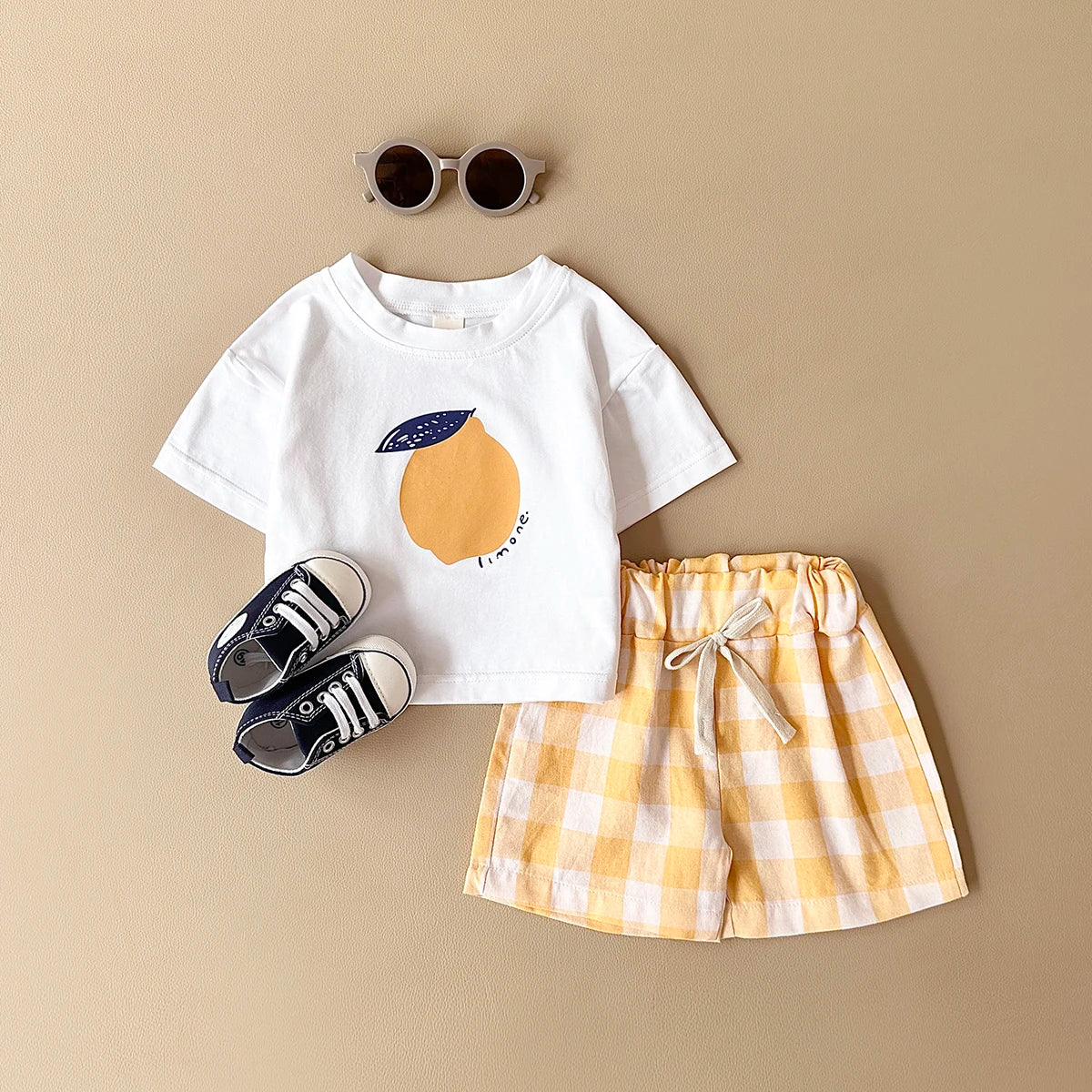 2Pcs/Sets New Baby Boy Clothing Set Toddler Baby Clothes Pear Print T-shirt+Grid Shorts Newborn Boy Girl Summer Outfits