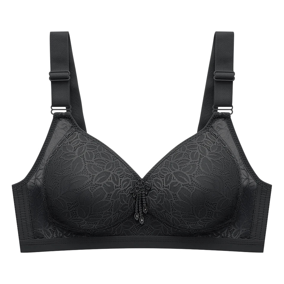 Women Comfortable Plus Size Large Bust Wire Free Embroidery Bra Side Gather and Breathable Perfect Fit and Support Bras