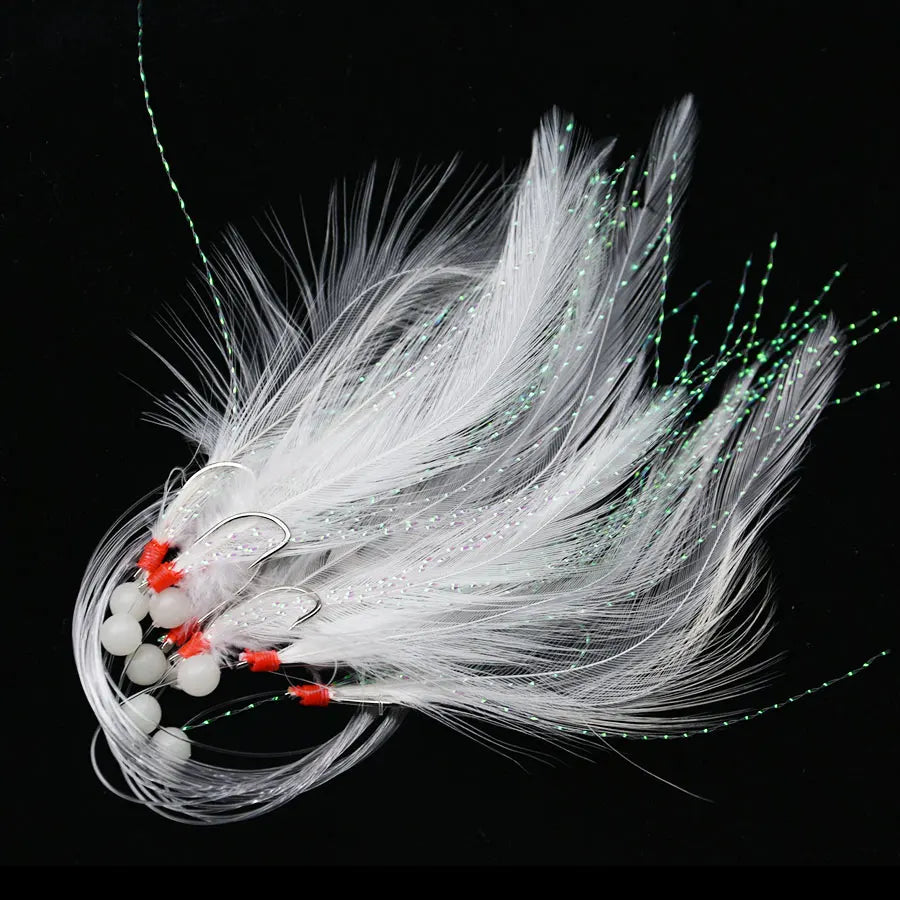 JYJ 8 arms Sabiki Rigs Saltwater Artificial Fishing Lures Luminous Sea Bait Mackerel Pesca Tackle string Hooks Feather Hook