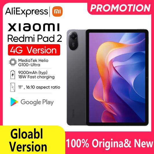 Global Version Xiaomi redmi pad2 4G Tablet Advanced Helio G100-Ultra 11" 2.5K crystal-clear display 9000mAh battery Mi Tablet PC