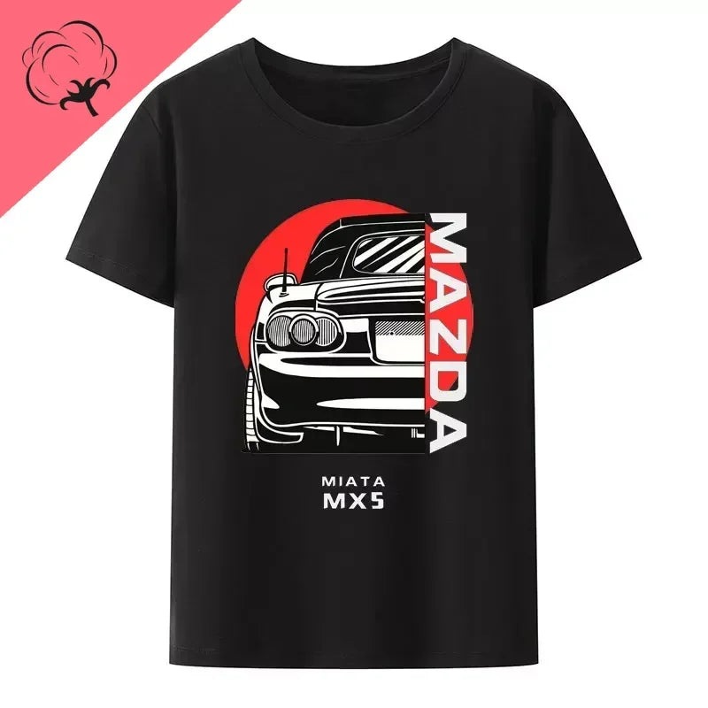 Initial D JDM MIATA MX5 Theme 100% Cotton Men's Shirt Summer Street Wear O-neck Printed Short Sleeve Top Funny Pattern