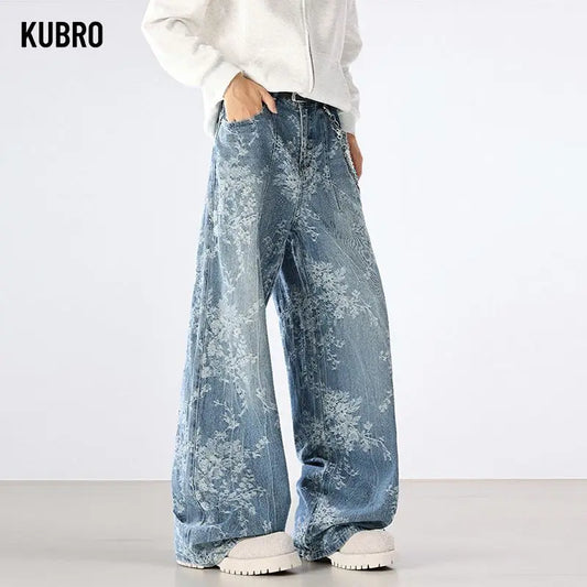 Jeans Men Wide Leg Jeans Male Loose Straight Embroidery Denim Pants Autumn Harajuku Vintage Jean Trousers Streetwear Clothes New