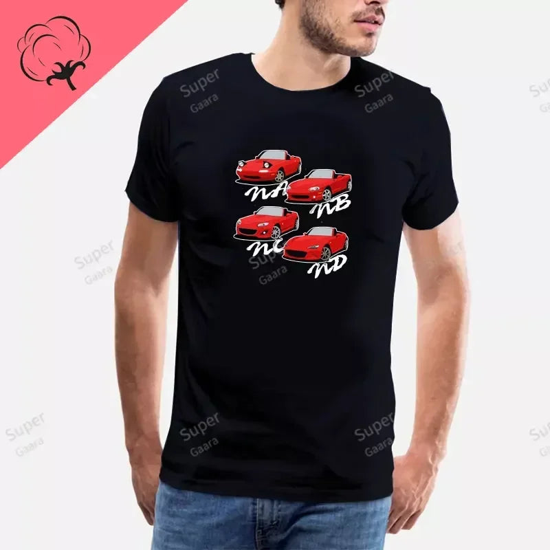 Initial D JDM MIATA MX5 Theme 100% Cotton Men's Shirt Summer Street Wear O-neck Printed Short Sleeve Top Funny Pattern