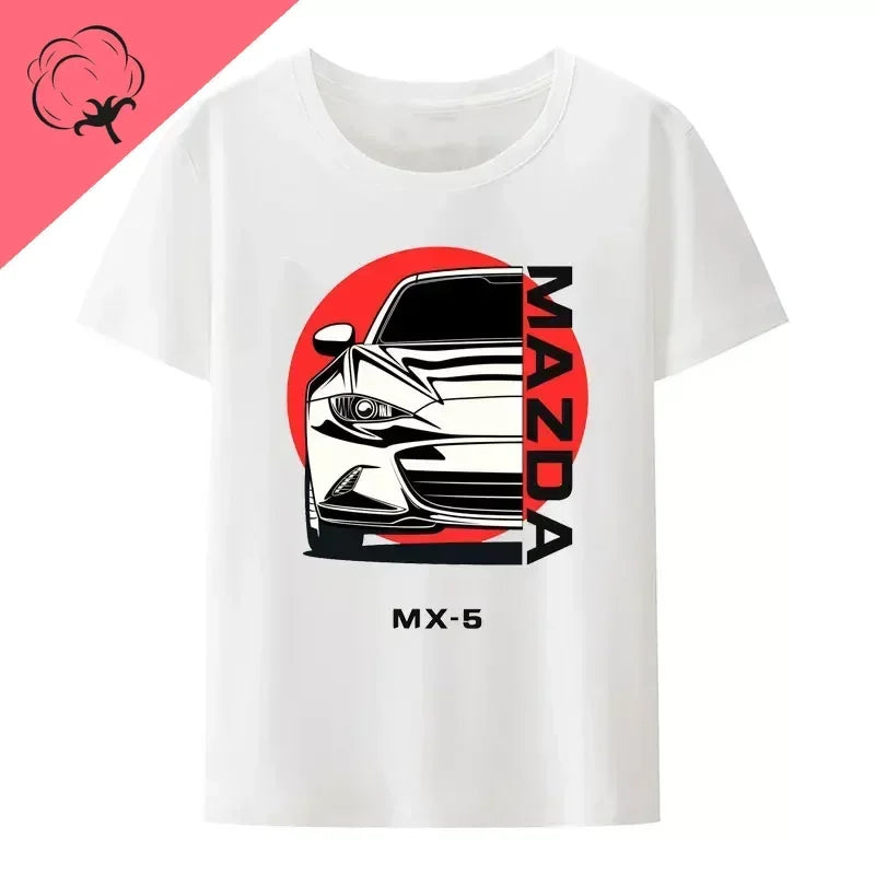 Initial D JDM MIATA MX5 Theme 100% Cotton Men's Shirt Summer Street Wear O-neck Printed Short Sleeve Top Funny Pattern