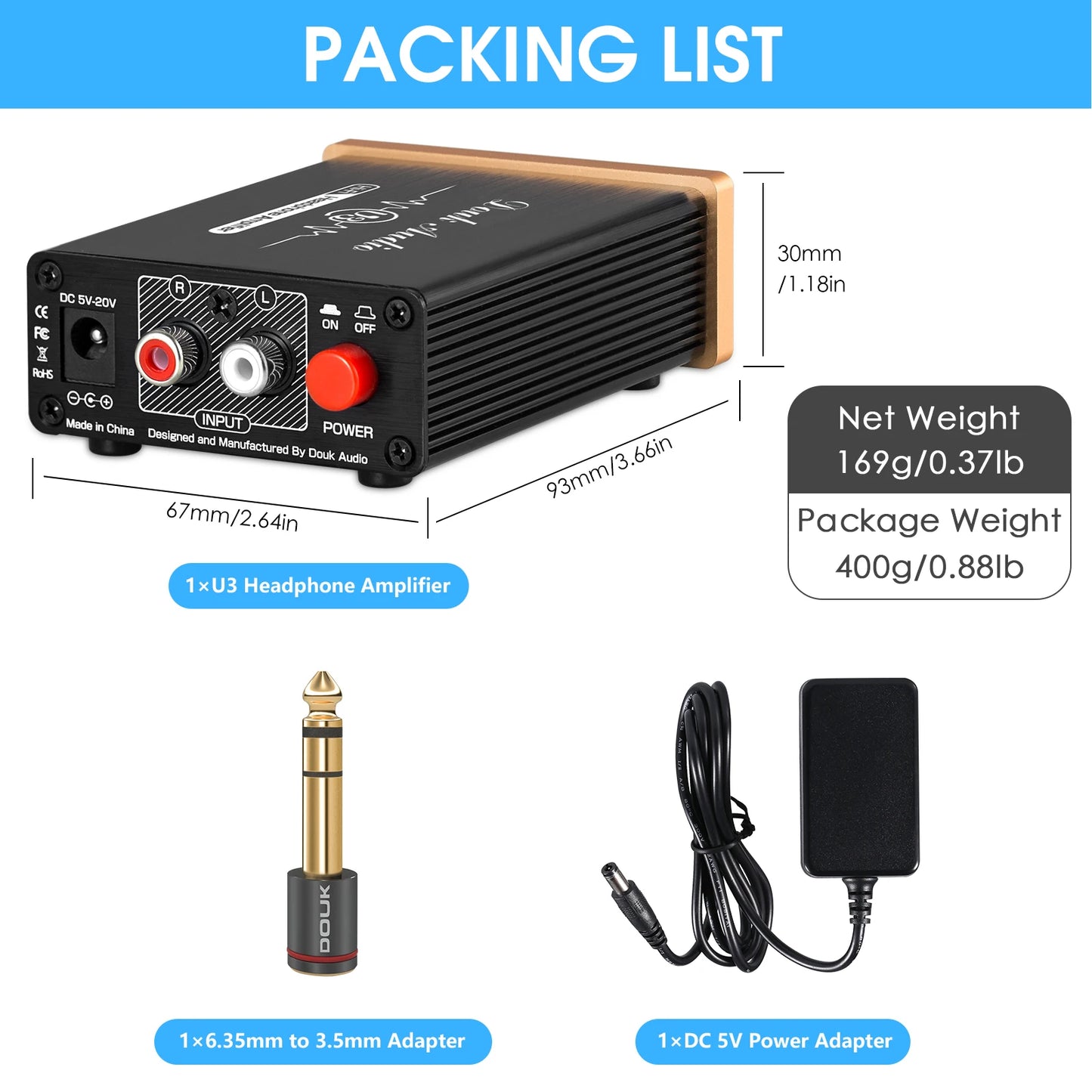 Douk Audio U3 Mini Pure Class A Headphone Amplifier HiFi Ultra-compact Home Desktop Stereo Amp for HD580/HD600/HD650 Headsets