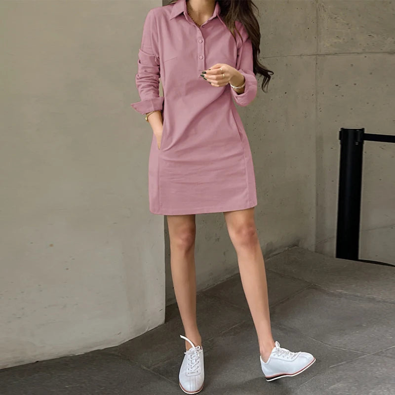 VONDA Summer Mini Dress Women 2024 Sexy Long Sleeve Shirt Sundress Casual Loose Solid Buttons Pockets Elegant Short Vestidos