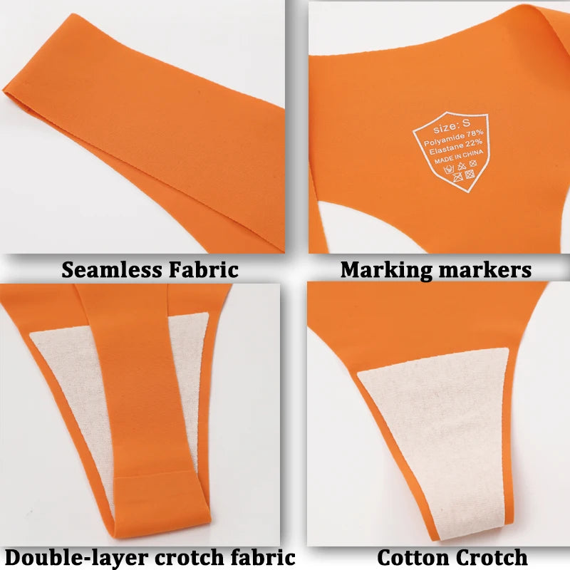 5PCS Ice Silk Seamless Thongs Women V Waist G