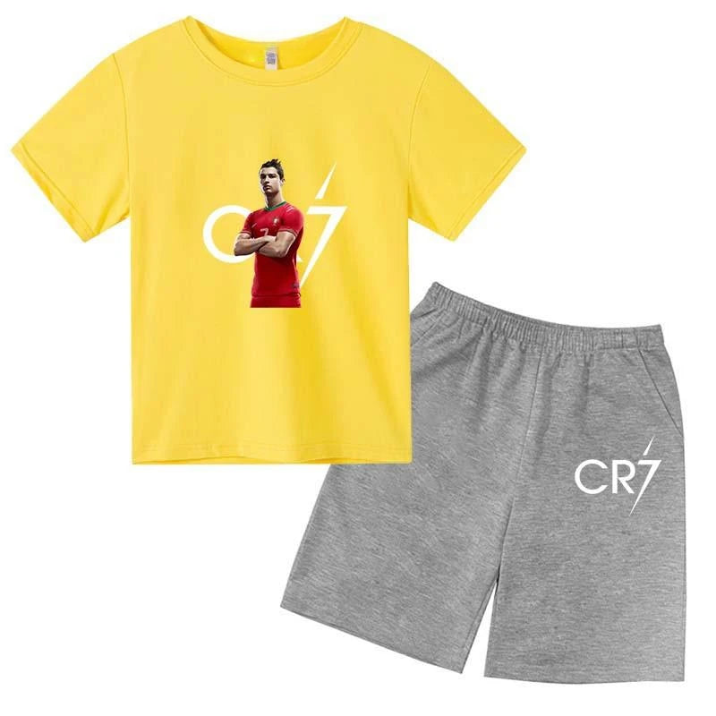 Kids Fashion Summer CR7 Sports Suits 2-14 Years Boys Girls 2pcs Casual Short Sleeve T-shirts+Pants Sets Children Idol Clothes