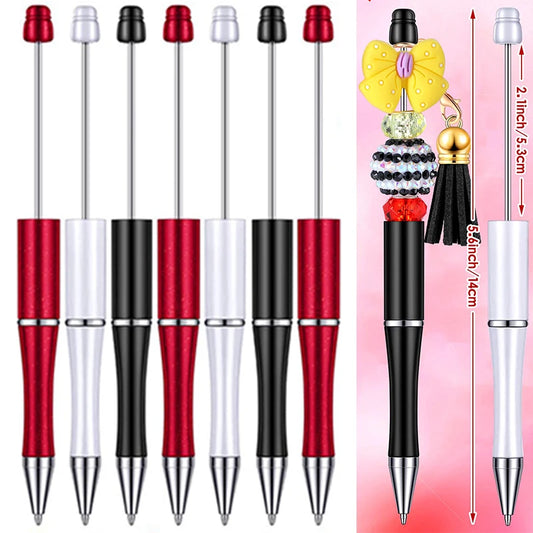 12Pcs Beadable Ballpoint Pens Plastic Xmas Bead Pen Ballpoint Pens Black Ink Ball Pen for Kids Students