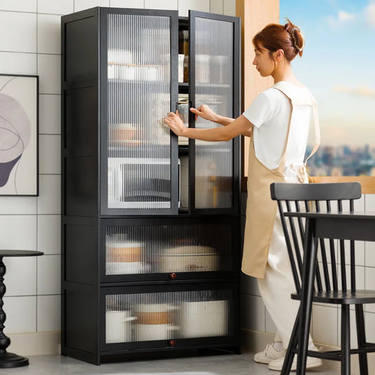 Kitchen shelf, floor standing multifunctional bowl cabinet, microwave oven cabinet, dining side storage cabinet