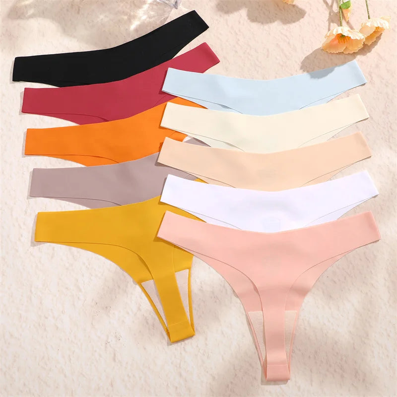 5PCS Ice Silk Seamless Thongs Women V Waist G
