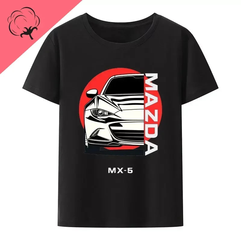 Initial D JDM MIATA MX5 Theme 100% Cotton Men's Shirt Summer Street Wear O-neck Printed Short Sleeve Top Funny Pattern