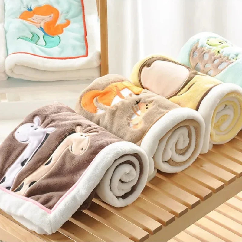 Baby Blankets Newborn Lovely Embroidery Flannel Baby Blanket Baby Boys Girls Swaddle Wrap Infant Stroller Cover Kids Blankets