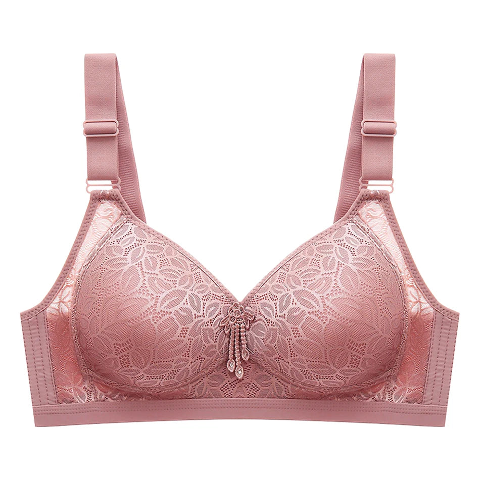Women Comfortable Plus Size Large Bust Wire Free Embroidery Bra Side Gather and Breathable Perfect Fit and Support Bras