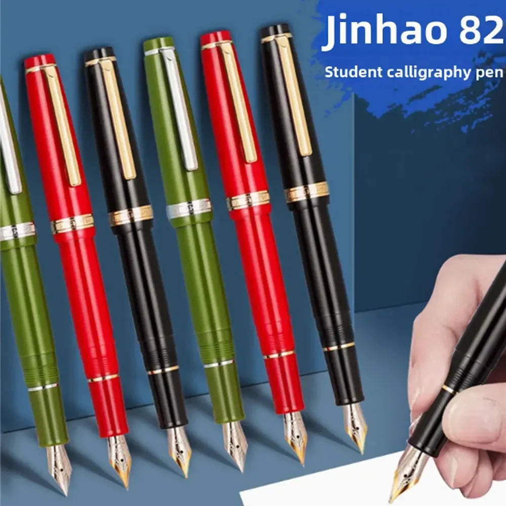 Jinhao 82 Gold Clip Series Luxury Resin Metal EF/F/M/Curved Nib Fountain Pen Rotation Opening Ink Pens School Office Supplies