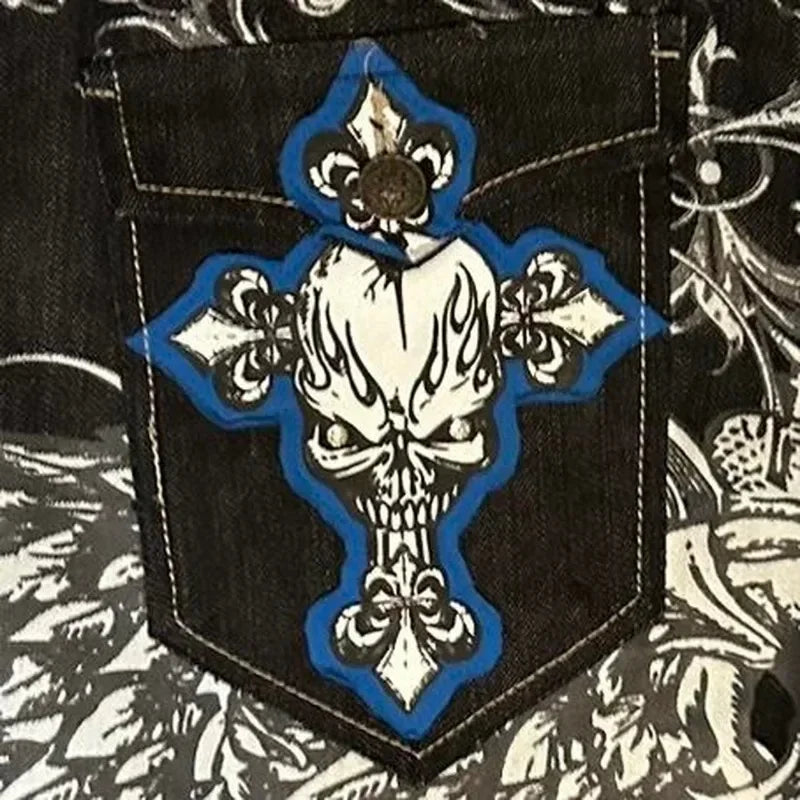 Jeans embroidered hip-hop wide-leg floor-moving Y2K mid-waist gothic individual men's pants American retro fashion trousers