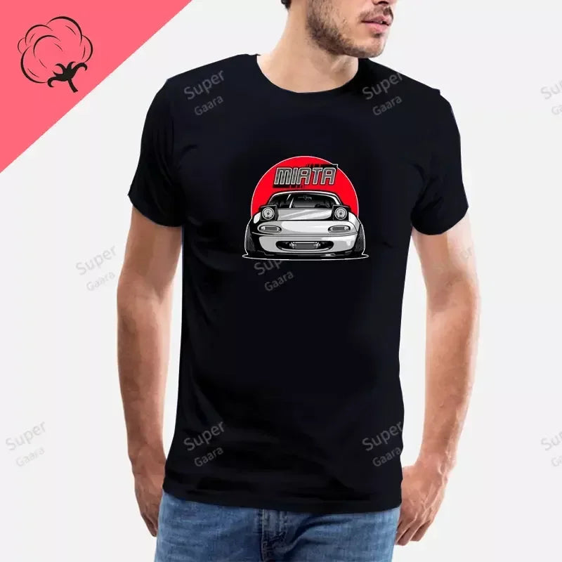 Initial D JDM MIATA MX5 Theme 100% Cotton Men's Shirt Summer Street Wear O-neck Printed Short Sleeve Top Funny Pattern