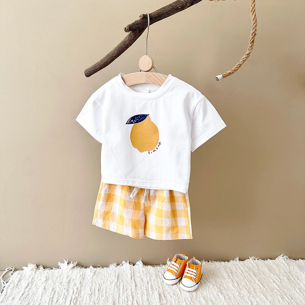 2Pcs/Sets New Baby Boy Clothing Set Toddler Baby Clothes Pear Print T-shirt+Grid Shorts Newborn Boy Girl Summer Outfits