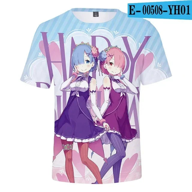 New Anime Re:zero  3D Printed T-Shirt Men Women Cosplay  Short Sleeve Cute Fashion Kawaii  T-Shirt Harajuku Clothes