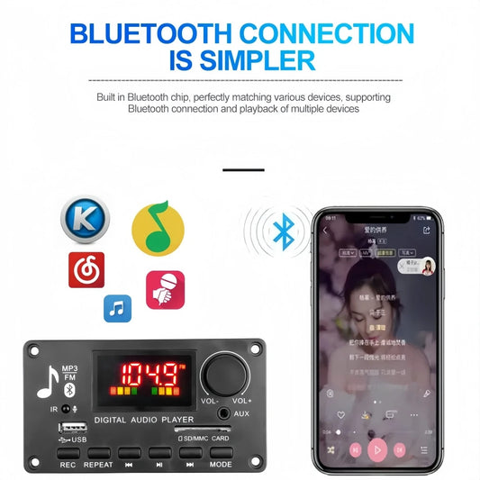 80W Amplifier Bluetooth MP3 WMA WAV Decoder Board 12V Handsfree Call  USB TF FM Car Audio Music Player Speaker Volume Control