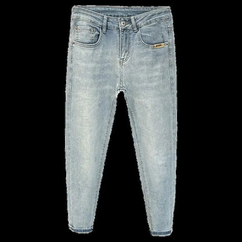 Jeans Men's Trendy Brand Light-colored Fashion Youth Casual Pants Cowboy Simple Ruffian Handsome Slim-fitting Skinny Jeans Men