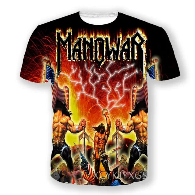New Hot Manowar Punk Style Rock 3D Print T-shirts Summer Men Women Unisex Casual Hip Hop Short Sleeve Tee Top Oversized Clothing