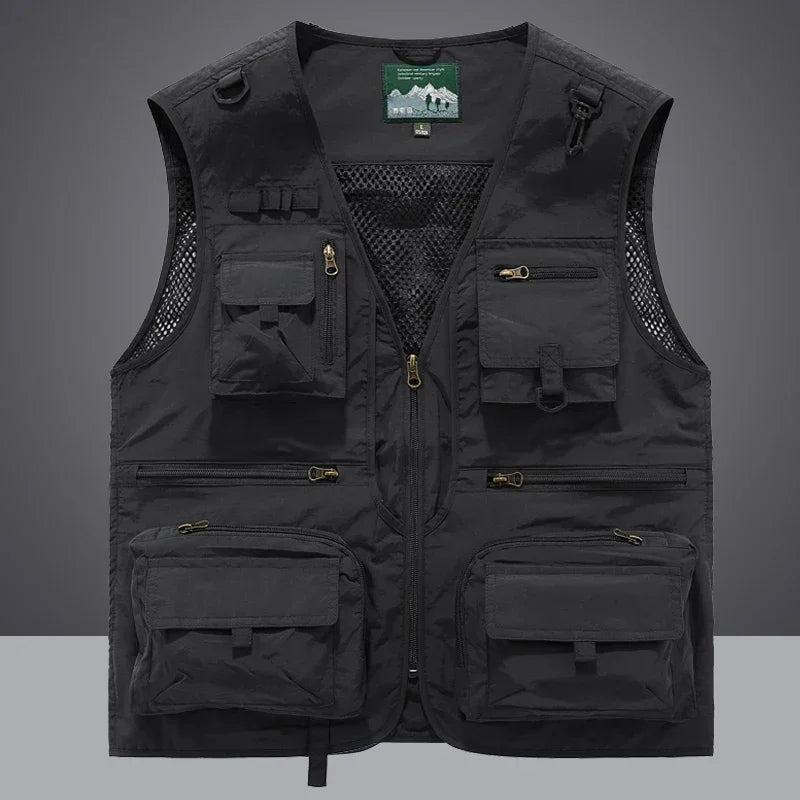 Summer Men Unloading Tactical Vest Coat Casual Men's Photographer Waistcoat Mesh Work Sleeveless Jacket Tools Pocket Vest 6XL