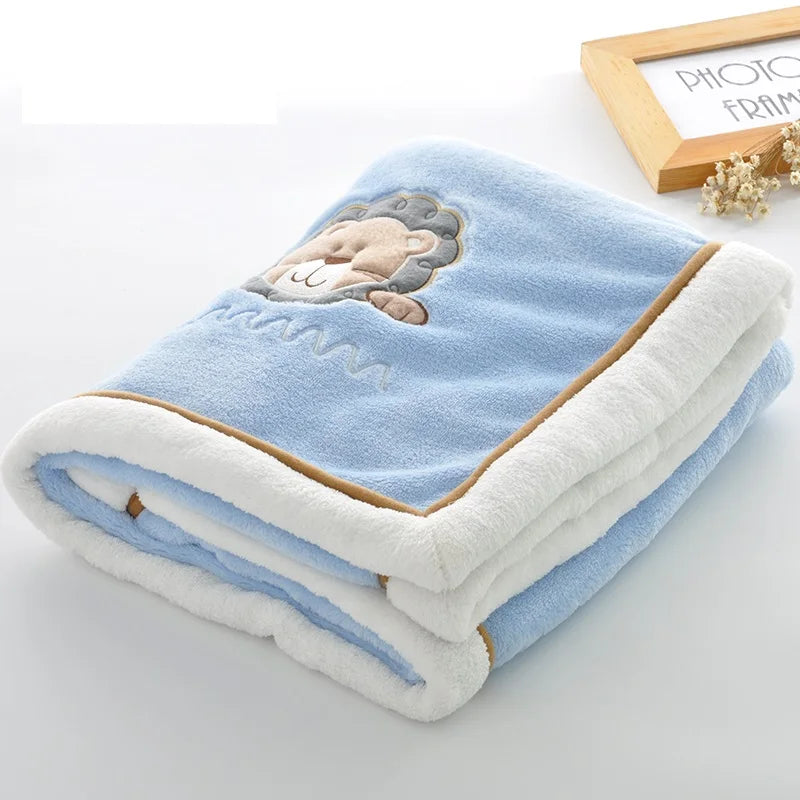 Baby Blankets Newborn Lovely Embroidery Flannel Baby Blanket Baby Boys Girls Swaddle Wrap Infant Stroller Cover Kids Blankets