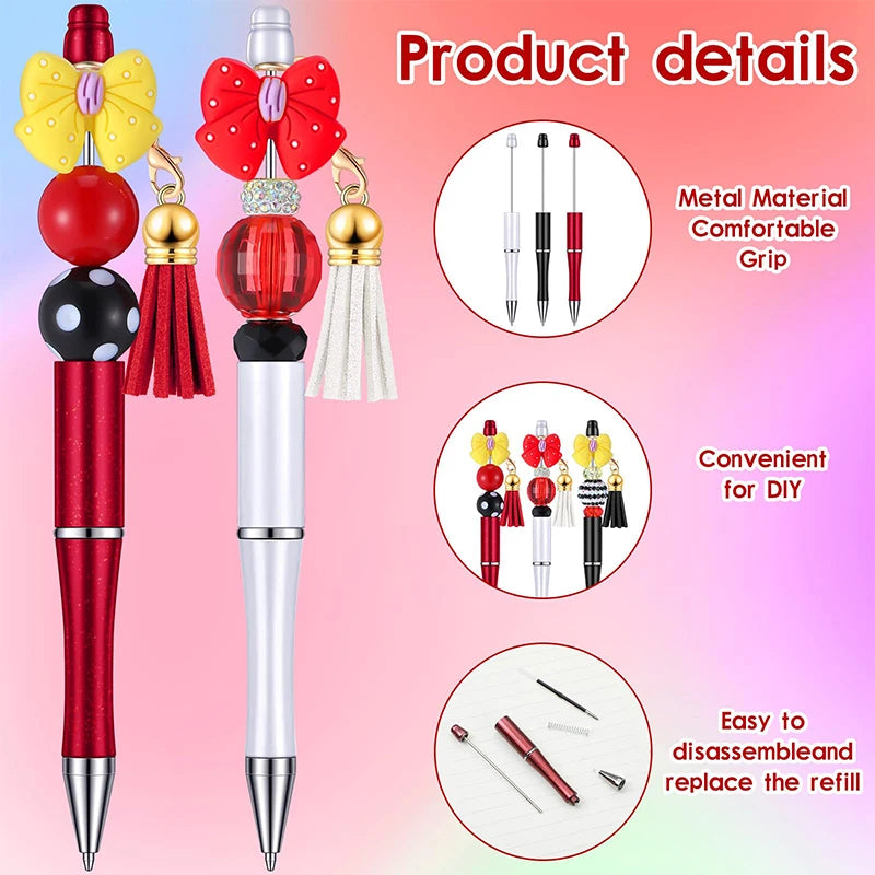 12Pcs Beadable Ballpoint Pens Plastic Xmas Bead Pen Ballpoint Pens Black Ink Ball Pen for Kids Students