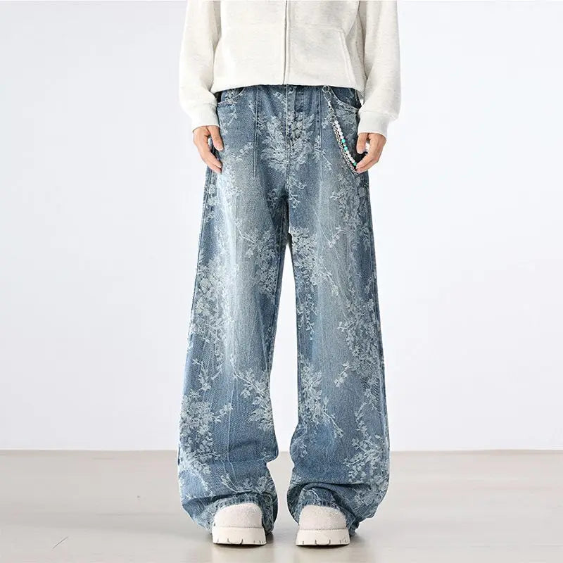 Jeans Men Wide Leg Jeans Male Loose Straight Embroidery Denim Pants Autumn Harajuku Vintage Jean Trousers Streetwear Clothes New