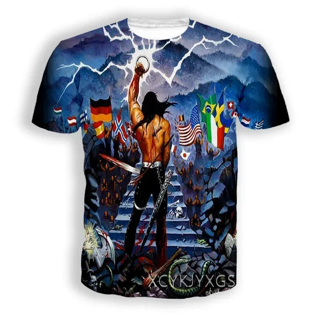 New Hot Manowar Punk Style Rock 3D Print T-shirts Summer Men Women Unisex Casual Hip Hop Short Sleeve Tee Top Oversized Clothing