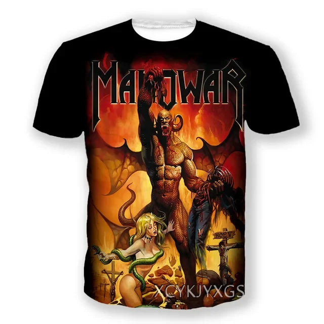 New Hot Manowar Punk Style Rock 3D Print T-shirts Summer Men Women Unisex Casual Hip Hop Short Sleeve Tee Top Oversized Clothing