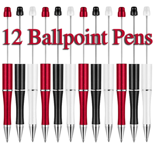 12Pcs Beadable Ballpoint Pens Plastic Xmas Bead Pen Ballpoint Pens Black Ink Ball Pen for Kids Students