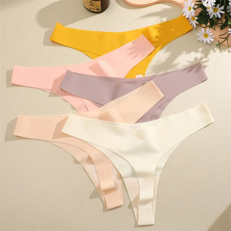 5PCS Ice Silk Seamless Thongs Women V Waist G