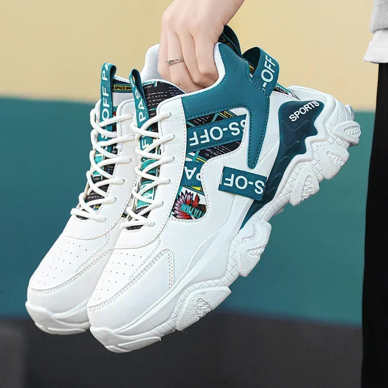 2024 Men's comfortable sneakers Breathable Running  Mesh tennis sneakers Walking platform gear step shoes Dynamic color contrast